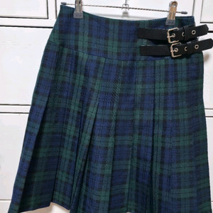 여성 버클 디자인 그린블루 체크 플리츠 스커트 교복 스타일 치마 이미지