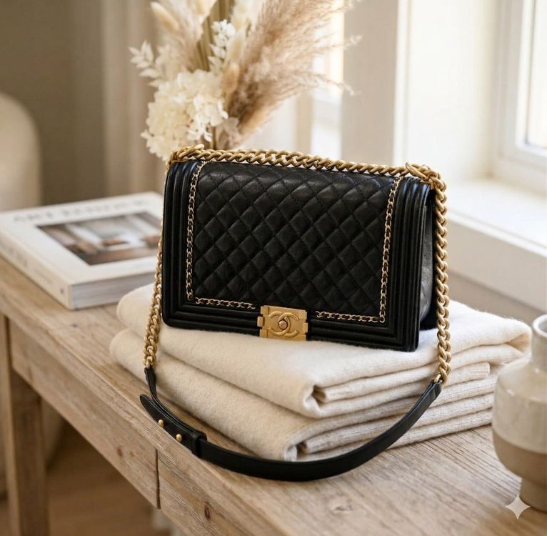 샤넬 라지 보이백 금장 체인 숄더백 이미지