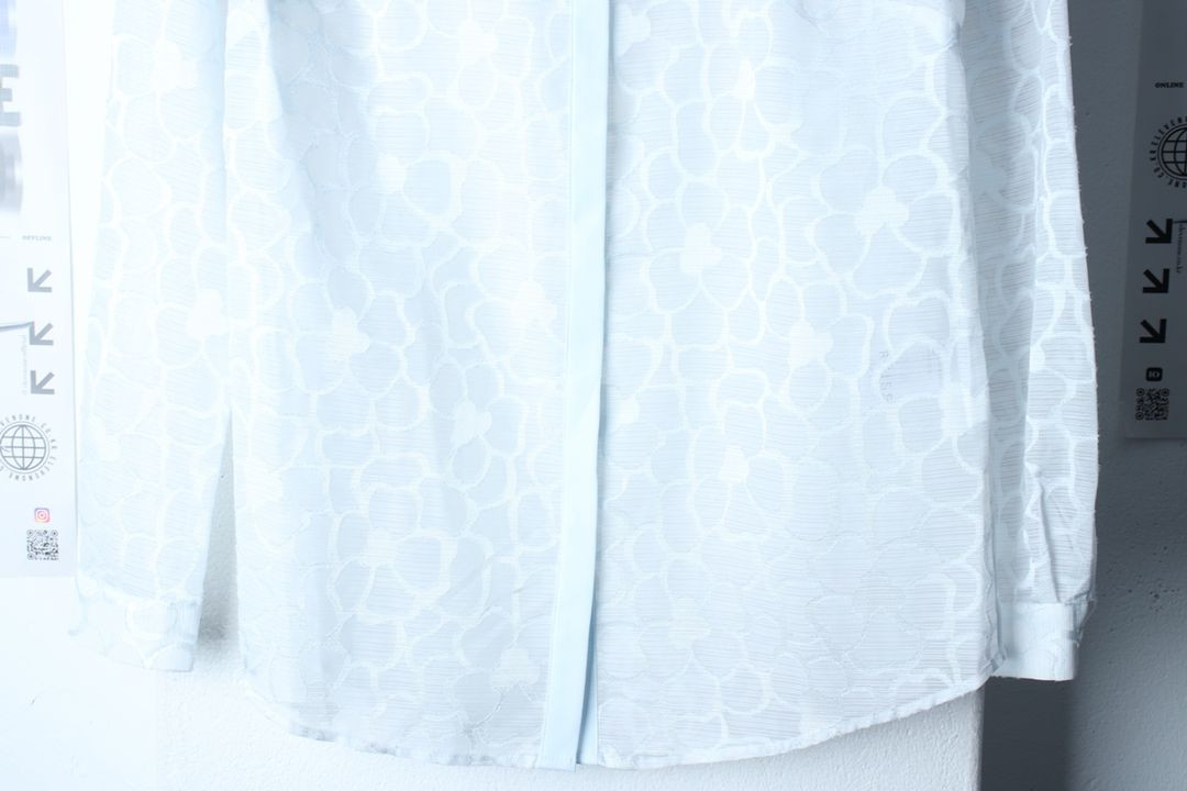 W(F) 라이스 셔츠 남방 시스루 패턴 플라워 연블루 이미지