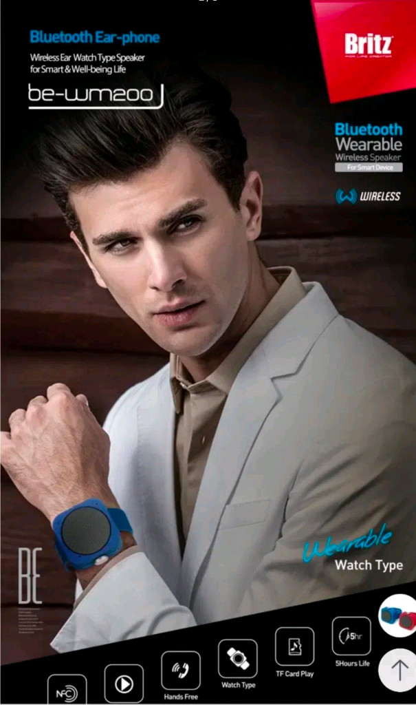 브리츠 손목에착용 웨어러블 블루투스 스피커 레드 미개봉 이미지