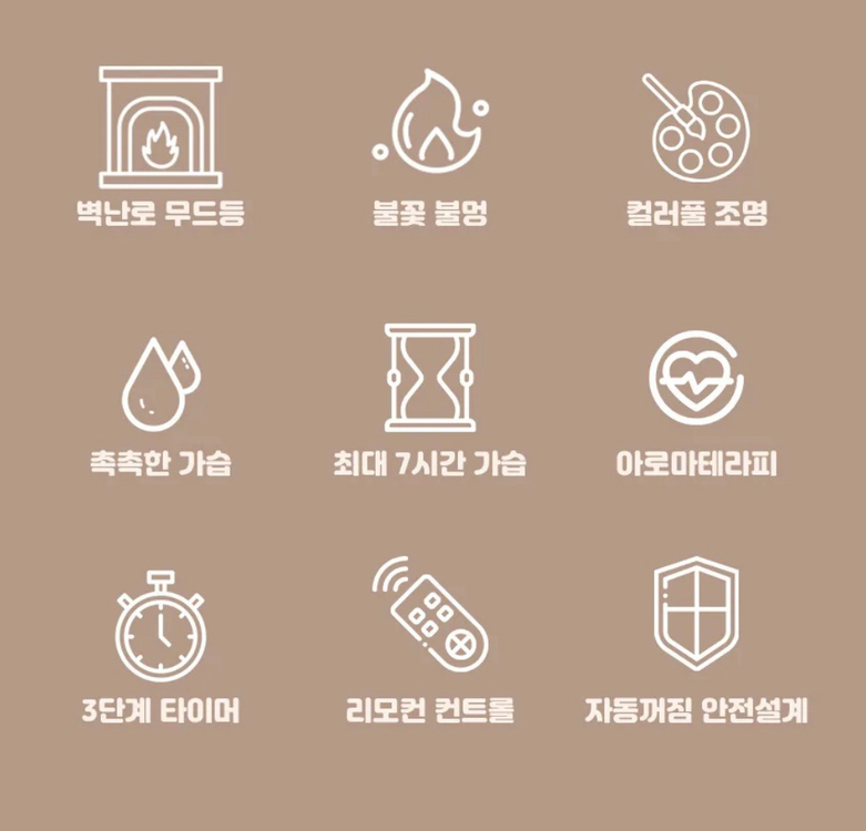 젤센 불멍 벽난로 무드등 초음파 가습기 + 리모컨 블랙 RGB 컬러불꽃조명 판매 이미지