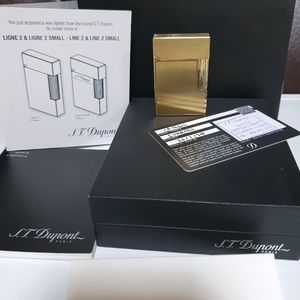 [새상품급,백화점판,풀세트] 듀퐁라이터 뉴 라인2 신형 ca18602PDD 옐로우골드 쌍불 듀퐁 라이타 이미지