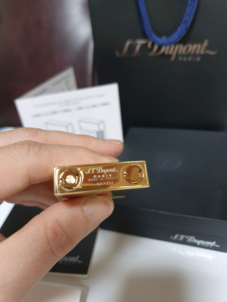 [새상품급,백화점판,풀세트] 듀퐁라이터 뉴 라인2 신형 ca18602PDD 옐로우골드 쌍불 듀퐁 라이타 이미지