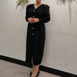 블랙 진주버튼 퍼프 롱원피스 예쁜 빅사이즈 이미지