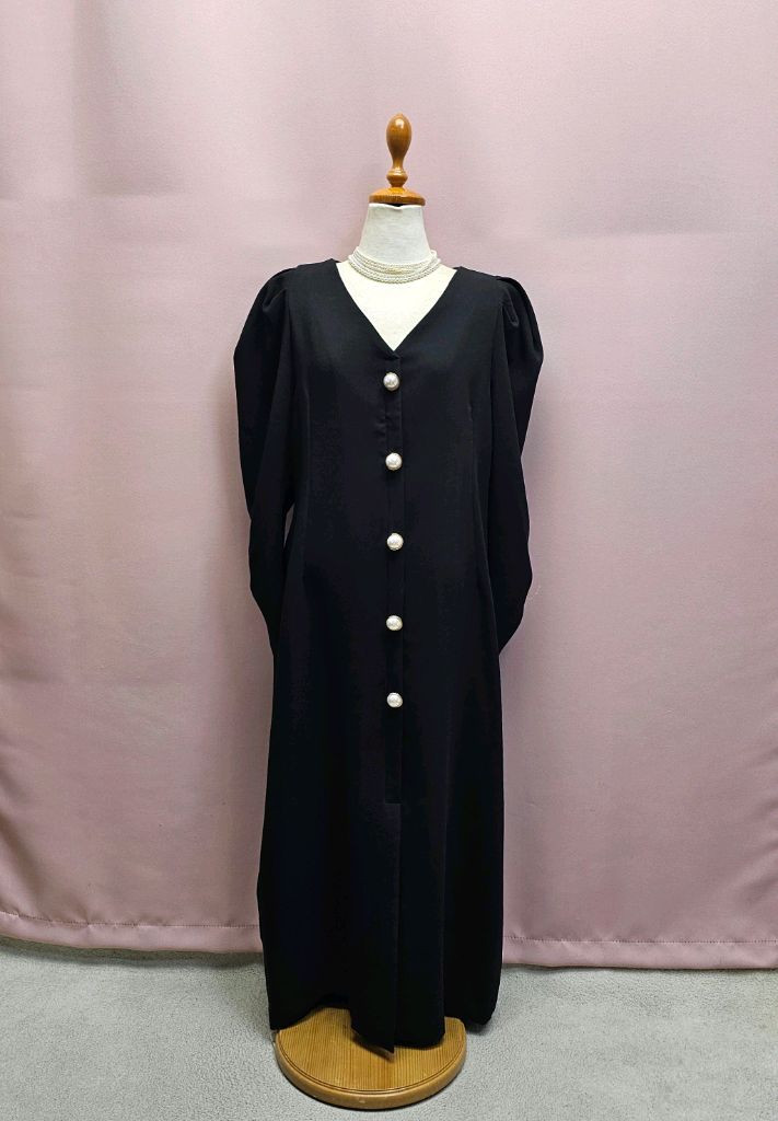 블랙 진주버튼 퍼프 롱원피스 예쁜 빅사이즈 이미지