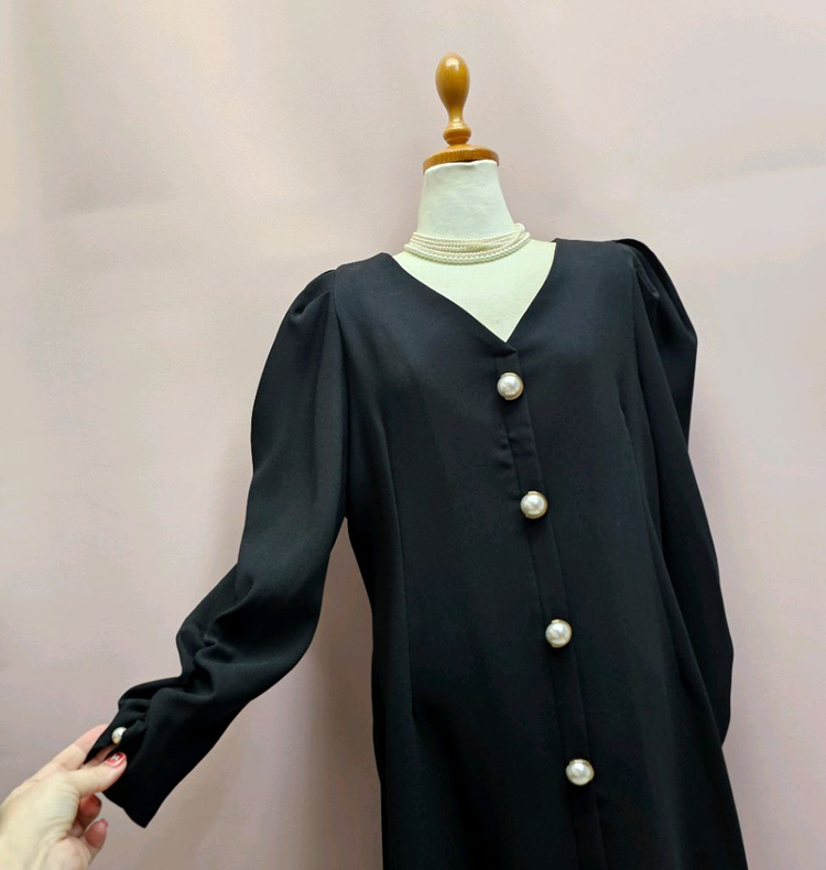 블랙 진주버튼 퍼프 롱원피스 예쁜 빅사이즈 이미지