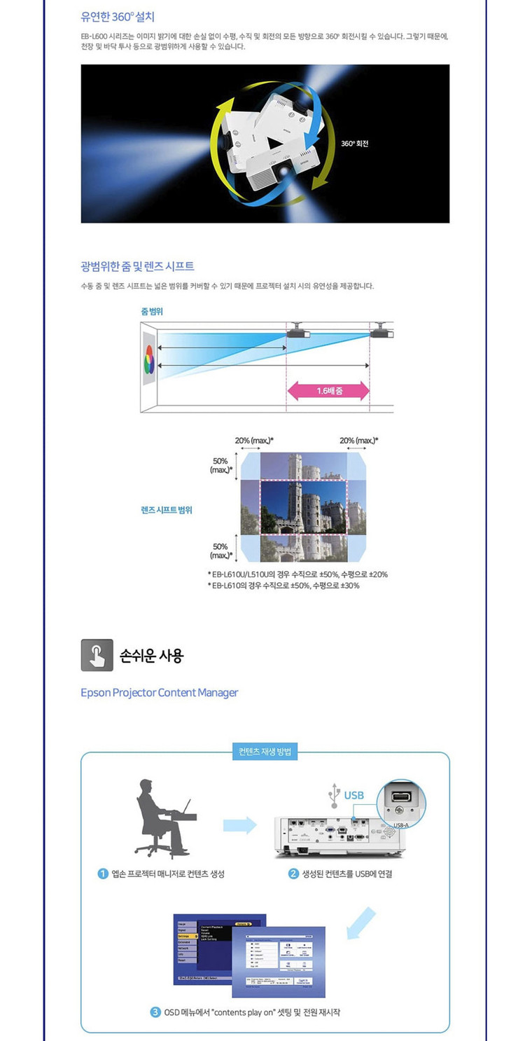 엡손 EB-L610U 6000안시 WUXGA 레이저 중고빔프로젝터 (대회의실,강의실,업소용 추천) 이미지