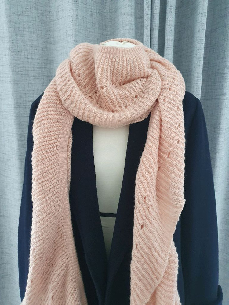 (상태좋음)핑크 니트 롱 목도리겸 숄, 머플러 이미지