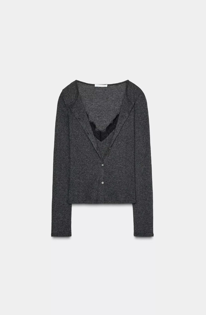 자라 레이스 콤비 탑 재킷 가디건 (먹색/S 사이즈) 이미지