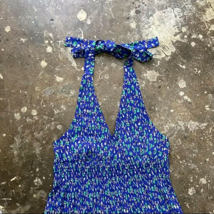 S) ZARA 자라 플라워 패턴 홀터넥 쉬폰 셔링주름 원피스 이미지