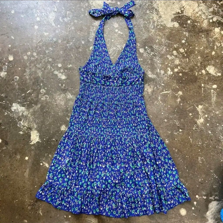 S) ZARA 자라 플라워 패턴 홀터넥 쉬폰 셔링주름 원피스 이미지