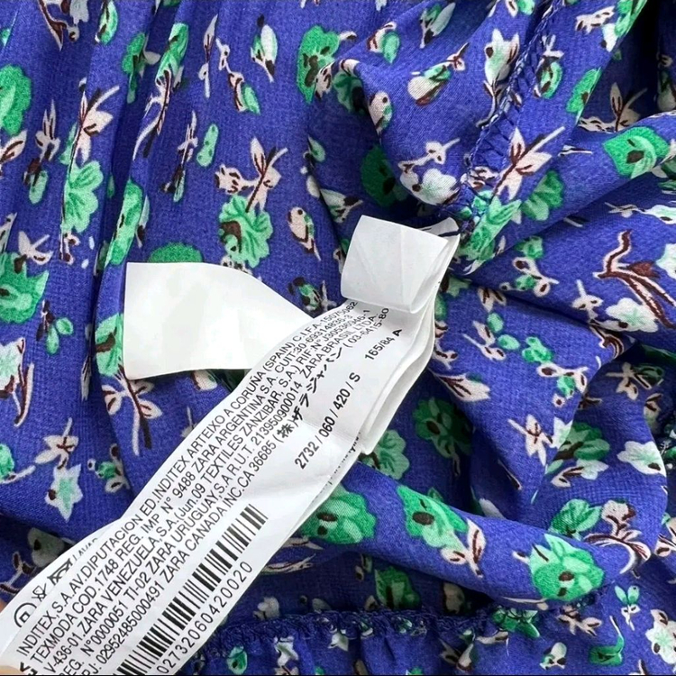 S) ZARA 자라 플라워 패턴 홀터넥 쉬폰 셔링주름 원피스 이미지