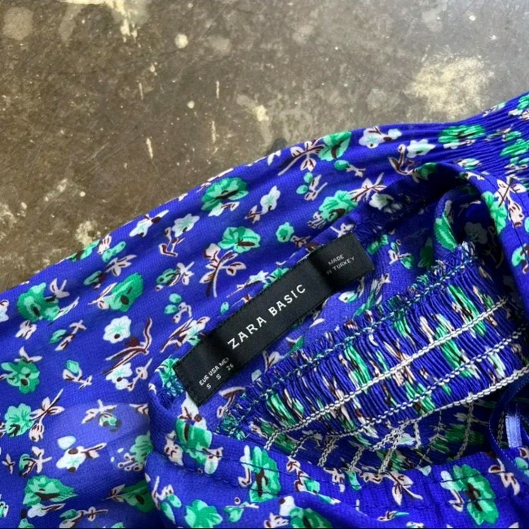 S) ZARA 자라 플라워 패턴 홀터넥 쉬폰 셔링주름 원피스 이미지