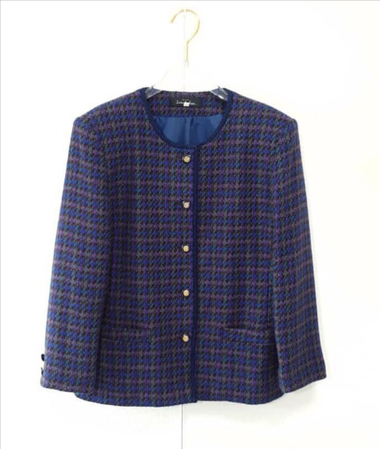 일본 빈티지 셋업 빈티지 트위드 자켓 스커트 투피스 로로빈티지 퍼플트위드 트위드투피스 이미지