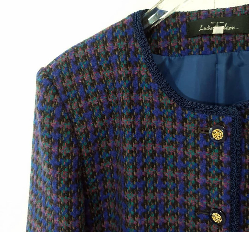 일본 빈티지 셋업 빈티지 트위드 자켓 스커트 투피스 로로빈티지 퍼플트위드 트위드투피스 이미지