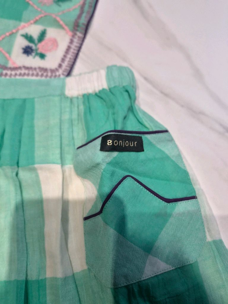 (새상품)봉주르다이어리 민트체크 에이프런원피스 10y 이미지