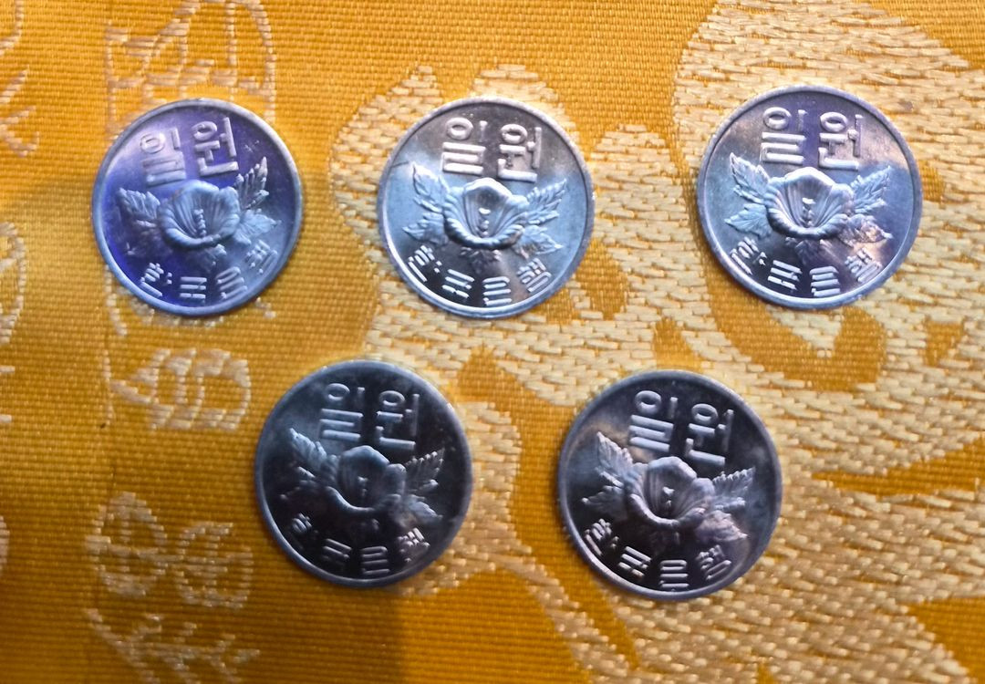 1982년 한국은행 1원 동전 5개 일괄 이미지