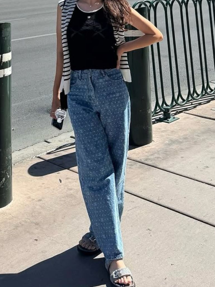 수입청바지) 로고 와이드 데님 팬츠 이미지