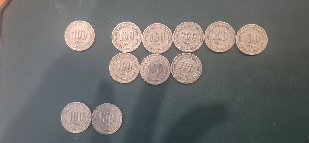 1973년, 1980년 100원 동전 세트 (1973년 8개, 1980년 2개) 이미지