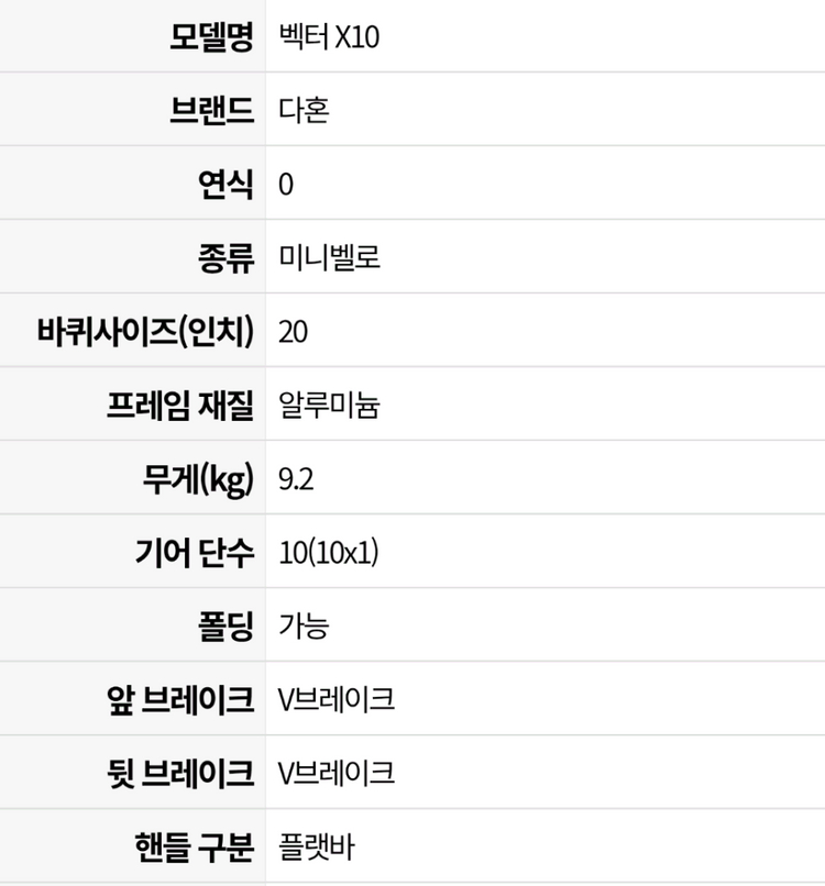 다혼 벡터 x10 미니벨로 이미지