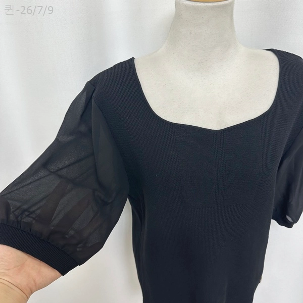 세루티1881 여자 니트 시스루팔 반팔티 검정 77 이미지