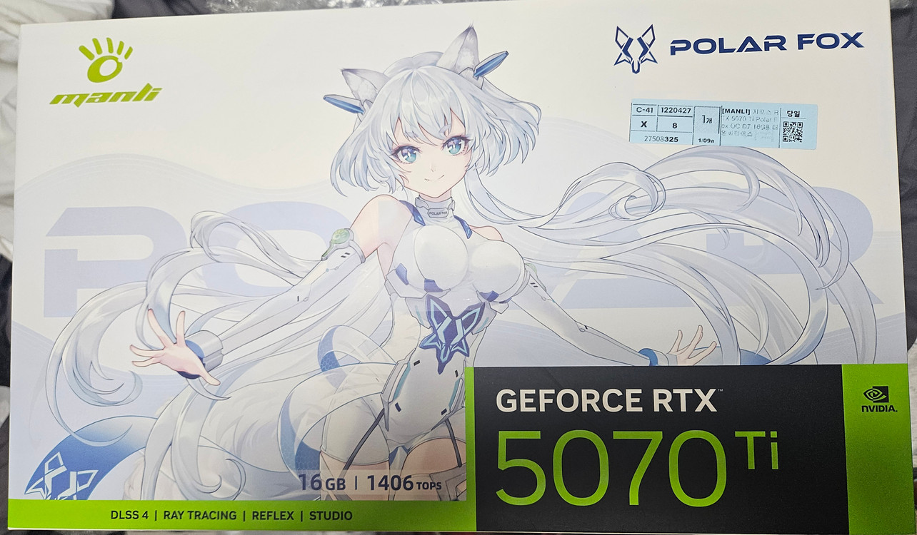 만리 RTX 5070ti 폴라폭스 그래픽카드 미개봉 이미지