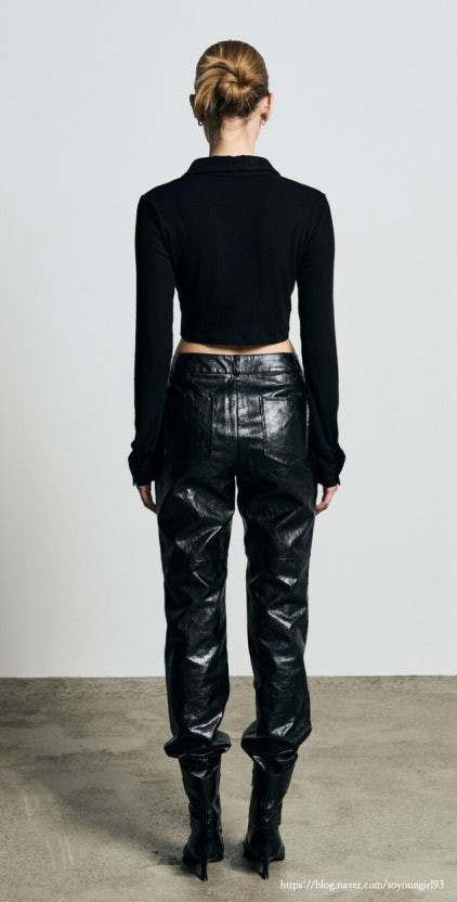 보헤미안서울 라인 레더 팬츠 line leather pants 바지 데님 이미지