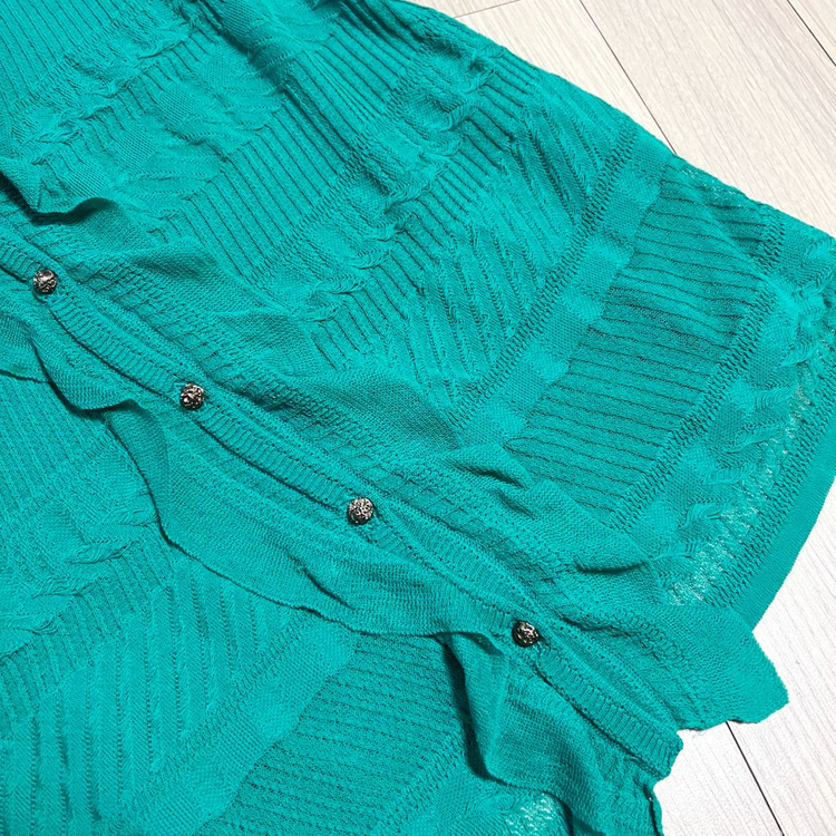 한섬 타임 TIME 퍼프소매 반팔 니트 가디건 브이넥 그린 초록 프릴 러플 여름 이미지