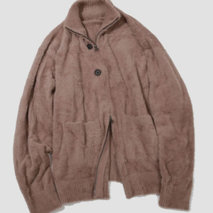 남녀공용 헤어리 니트 가디건 l 로즈브라운 이미지