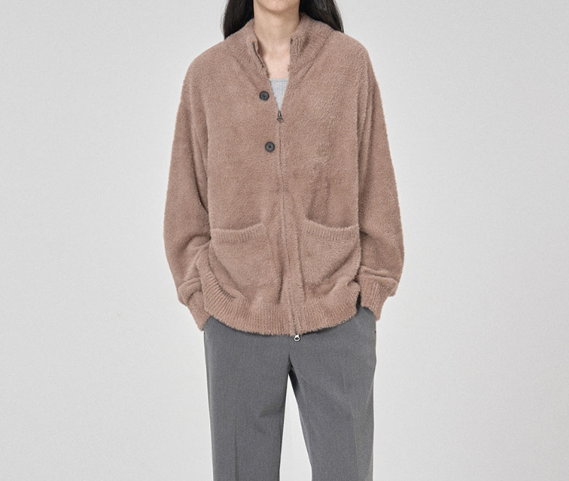 남녀공용 헤어리 니트 가디건 l 로즈브라운 이미지