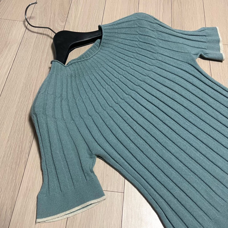 레디투웨어 R2W nouvo 누보 니트 탑 레투 골지 리브 립 반팔 블루 여름 올드셀린 이미지