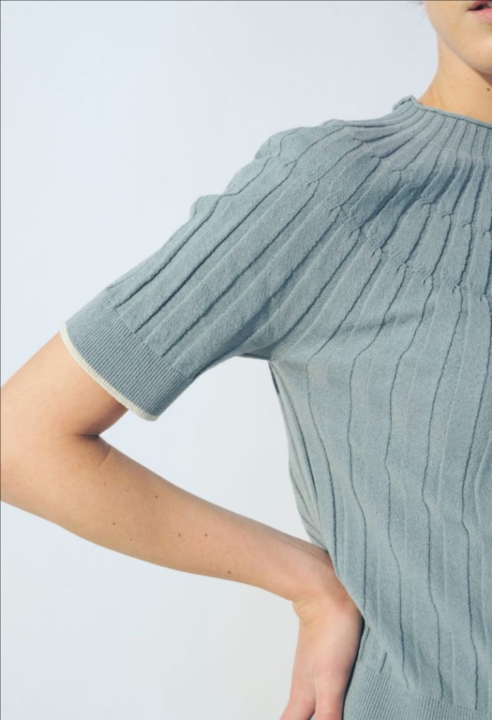 레디투웨어 R2W nouvo 누보 니트 탑 레투 골지 리브 립 반팔 블루 여름 올드셀린 이미지