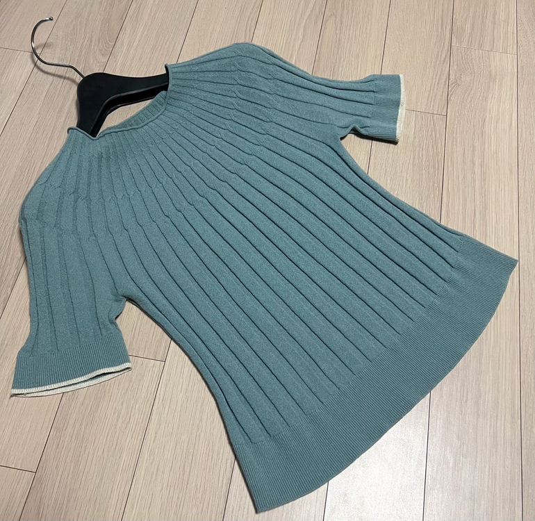 레디투웨어 R2W nouvo 누보 니트 탑 레투 골지 리브 립 반팔 블루 여름 올드셀린 이미지