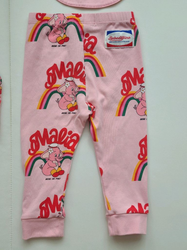 [90사이즈] 25년ss 베베드피노 핑크 엘리펀트 바디수트 4종 세트 (바디수트, 바지, 턱받이, 모자 셋업) 이미지