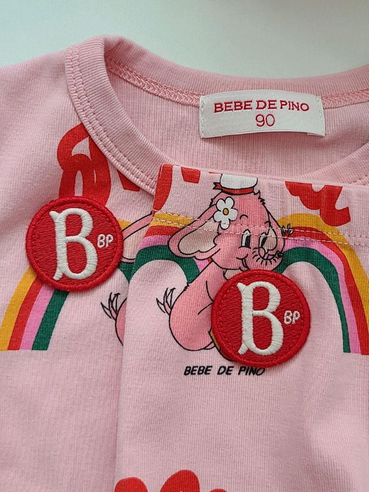 [90사이즈] 25년ss 베베드피노 핑크 엘리펀트 바디수트 4종 세트 (바디수트, 바지, 턱받이, 모자 셋업) 이미지