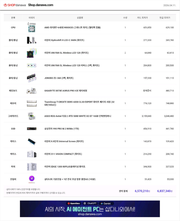 9800x3d/x870e/rtx5080아스트랄 리안리 하이엔드 본체 이미지