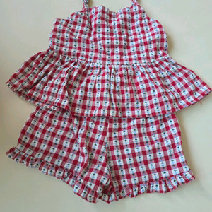 여아 체크무늬 여름상하 조끼나시+반바지세트 90-100 이미지