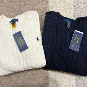 새상품 국문택있는 폴로 니트 걸즈 xl 16 네이비 케이블 꽈배기 라운드 이미지