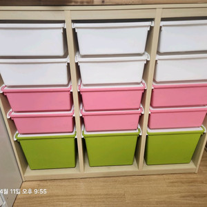 한샘키즈 수납장과뚜껑12개 포함 별도 원목수납장 1개포함같이 배송료포함 6만원 이미지