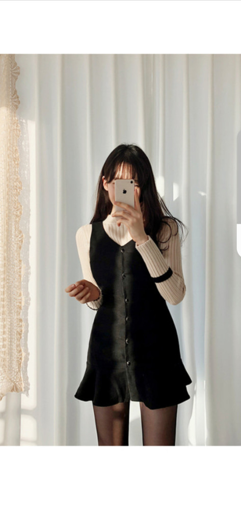 원가5만 프롬데이원 골지 원피스 코듀로이 골덴 머메이드 프릴 원피스 블랙 검정 에이블리 코듀로이 이미지