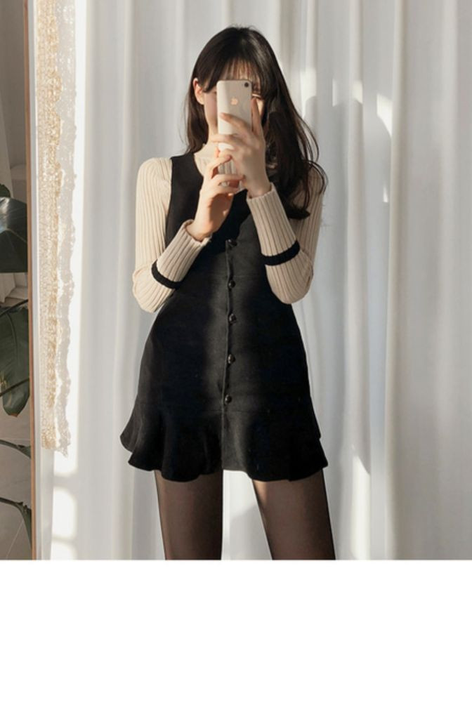 원가5만 프롬데이원 골지 원피스 코듀로이 골덴 머메이드 프릴 원피스 블랙 검정 에이블리 코듀로이 이미지