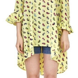 럭키슈에뜨 옐로 부엉이 실크 드레스 원피스 이미지