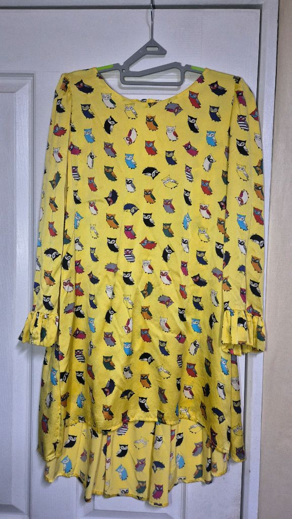 럭키슈에뜨 옐로 부엉이 실크 드레스 원피스 이미지
