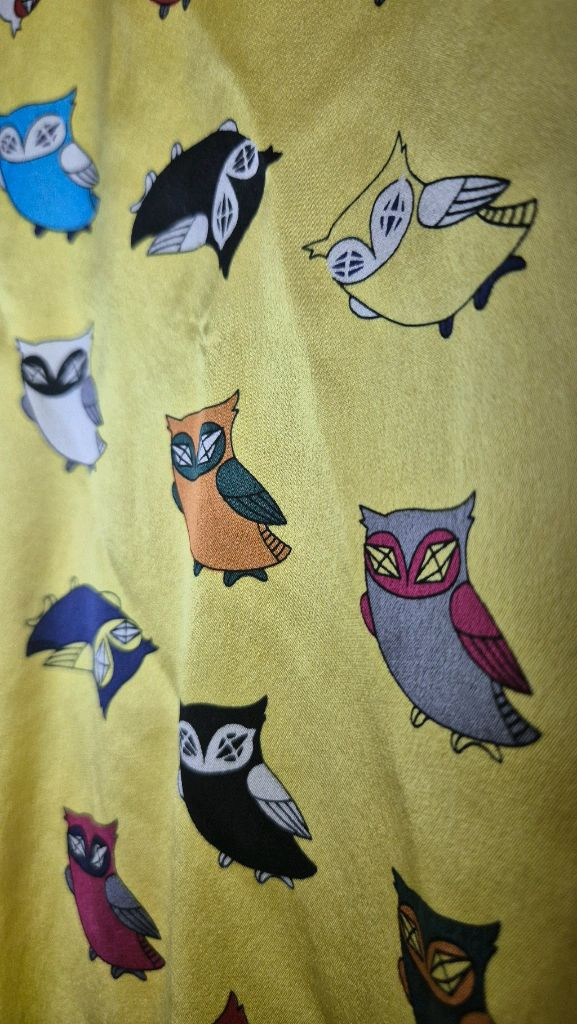 럭키슈에뜨 옐로 부엉이 실크 드레스 원피스 이미지