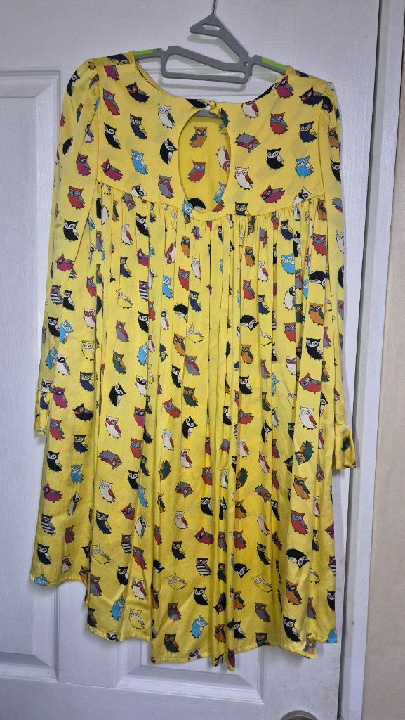 럭키슈에뜨 옐로 부엉이 실크 드레스 원피스 이미지