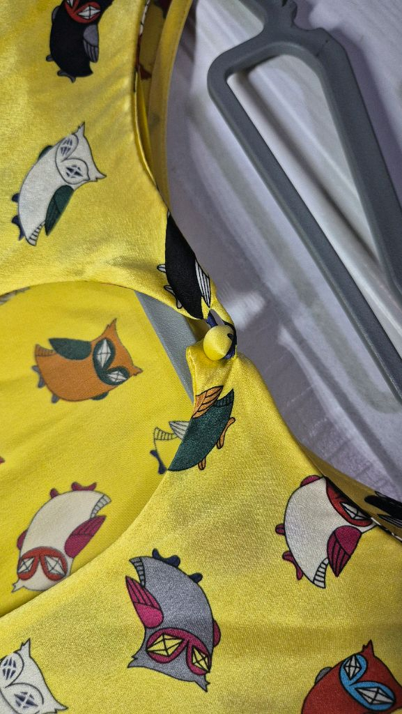 럭키슈에뜨 옐로 부엉이 실크 드레스 원피스 이미지