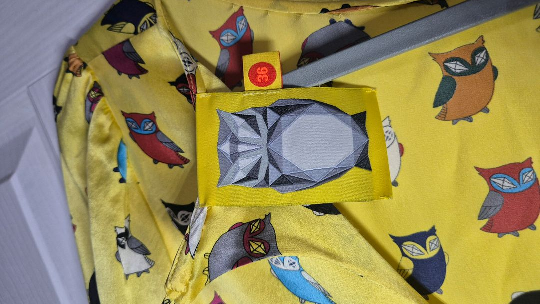 럭키슈에뜨 옐로 부엉이 실크 드레스 원피스 이미지