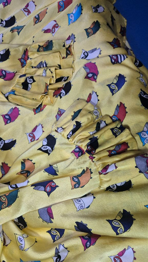 럭키슈에뜨 옐로 부엉이 실크 드레스 원피스 이미지