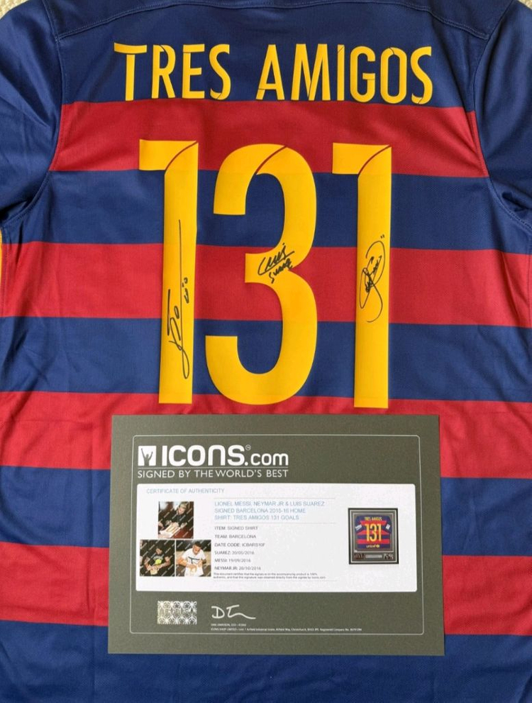 15-16 바르셀로나 MSN 메시 수아레즈 네이마르 아이콘즈 인증 사인 유니폼 판매 이미지