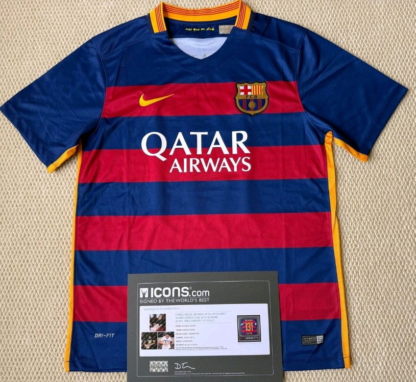 15-16 바르셀로나 MSN 메시 수아레즈 네이마르 아이콘즈 인증 사인 유니폼 판매 이미지